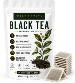 Black Tea 20 Tea Bags | Stringless | Premium Herbal Tea | 20 stringless tea bags with rich, full-bodied black tea. Naturally aromatic and perfect for everyday enjoyment.