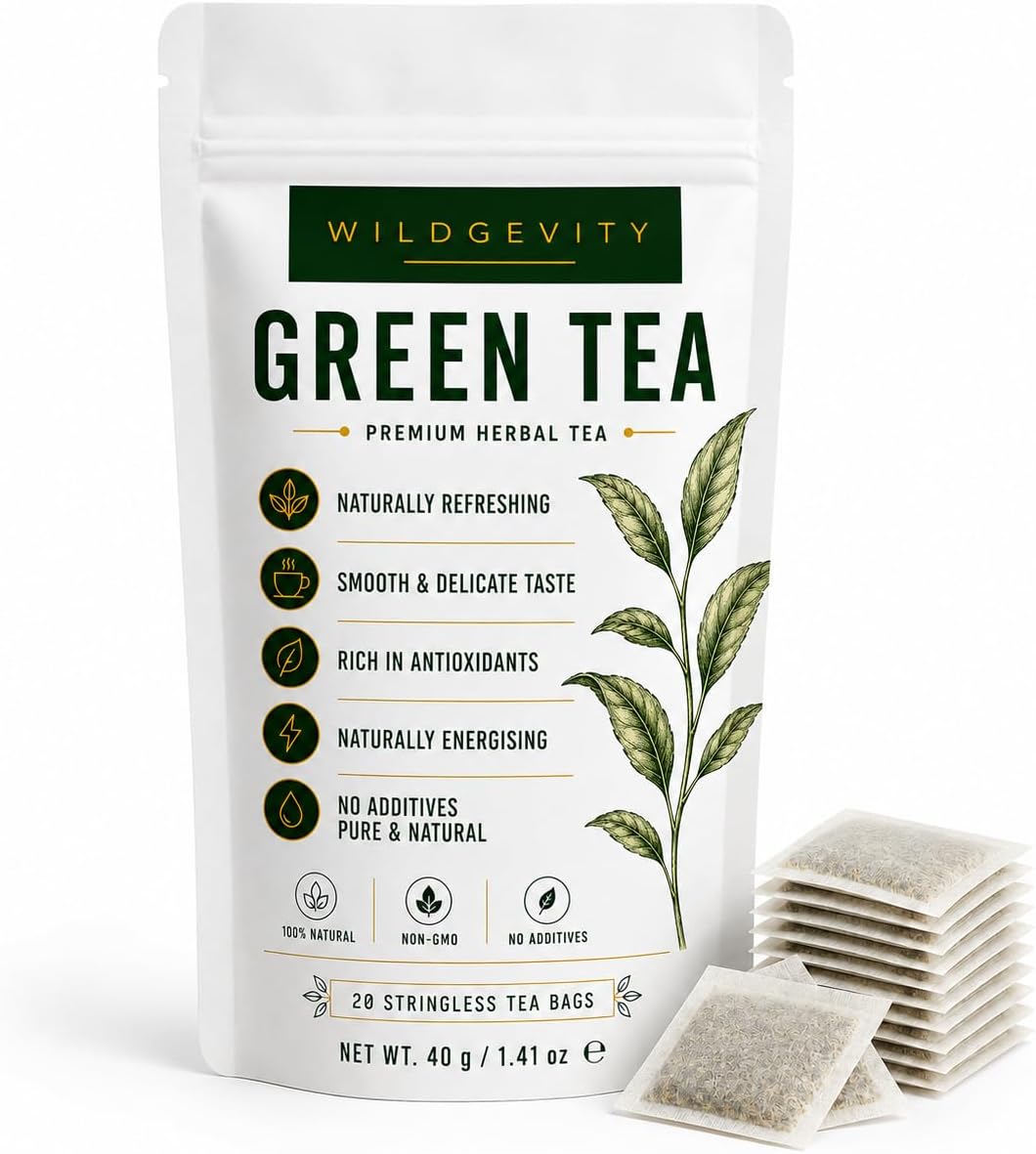 Green Tea 20 Tea Bags | Stringless | Premium Herbal Tea | 20 Stringless Tea Bags, 100% Pure Green Tea, Naturally Refreshing, No Additives, Premium Quality