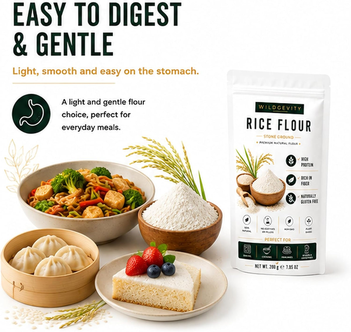 Rice Flour 200g | Stone Ground | Naturally Gluten Free | Fine Texture | Made from carefully selected rice with a smooth, fine texture, perfect for baking, cooking and everyday recipes.