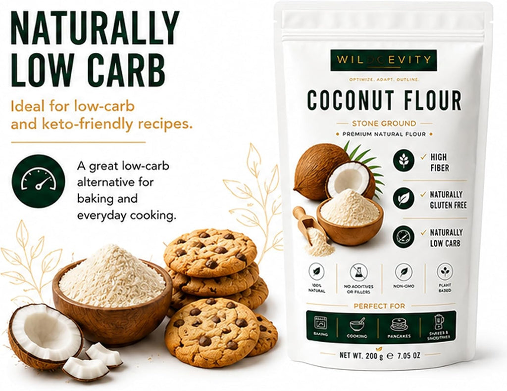 Coconut Flour 200g | Stone Ground | High Fibre | Gluten Free | Made from carefully selected coconuts with a fine texture, perfect for baking, cooking and everyday recipes.