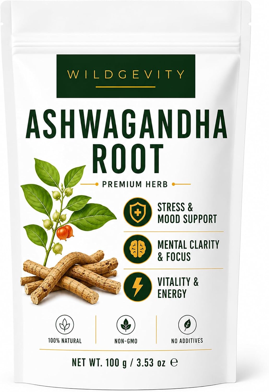 WILDGEVITY Ashwagandha Chopped Root, Herbal Infusion, Vegan, 100g | Traditionally used to support relaxation, resilience and overall wellbeing.