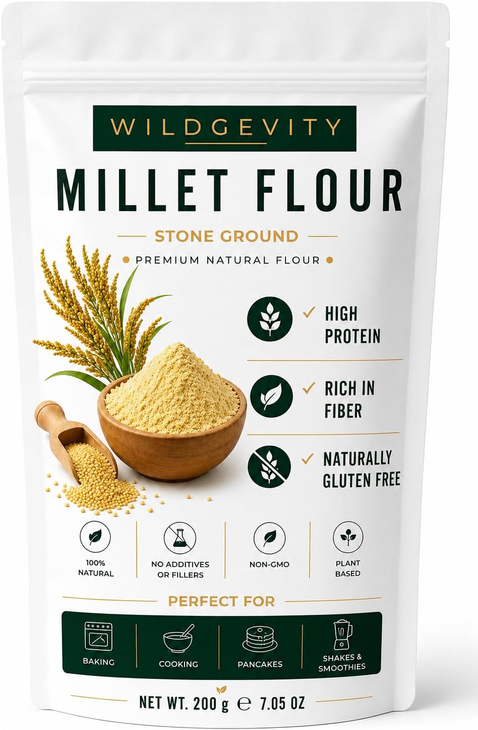 Millet Flour 200g | Stone Ground | High Fibre | Naturally Gluten Free | Made from carefully selected millet with a fine texture, perfect for baking, cooking and everyday recipes.