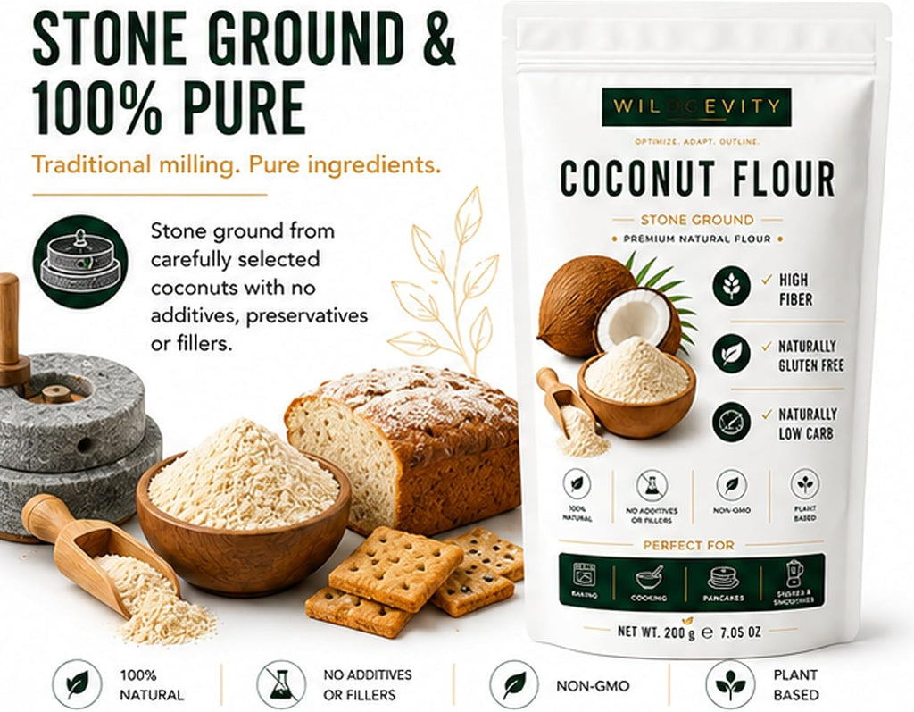 Coconut Flour 200g | Stone Ground | High Fibre | Gluten Free | Made from carefully selected coconuts with a fine texture, perfect for baking, cooking and everyday recipes.