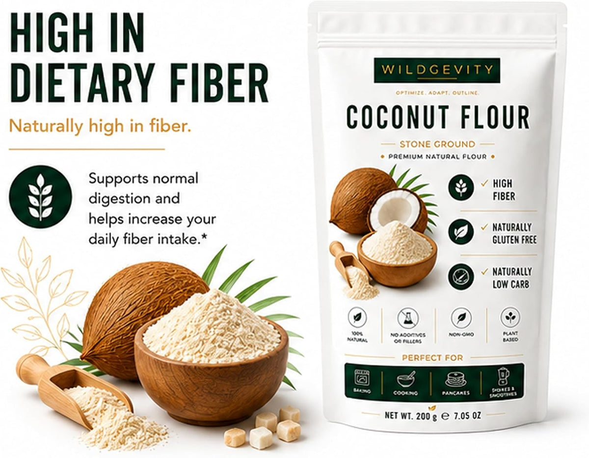 Coconut Flour 200g | Stone Ground | High Fibre | Gluten Free | Made from carefully selected coconuts with a fine texture, perfect for baking, cooking and everyday recipes.