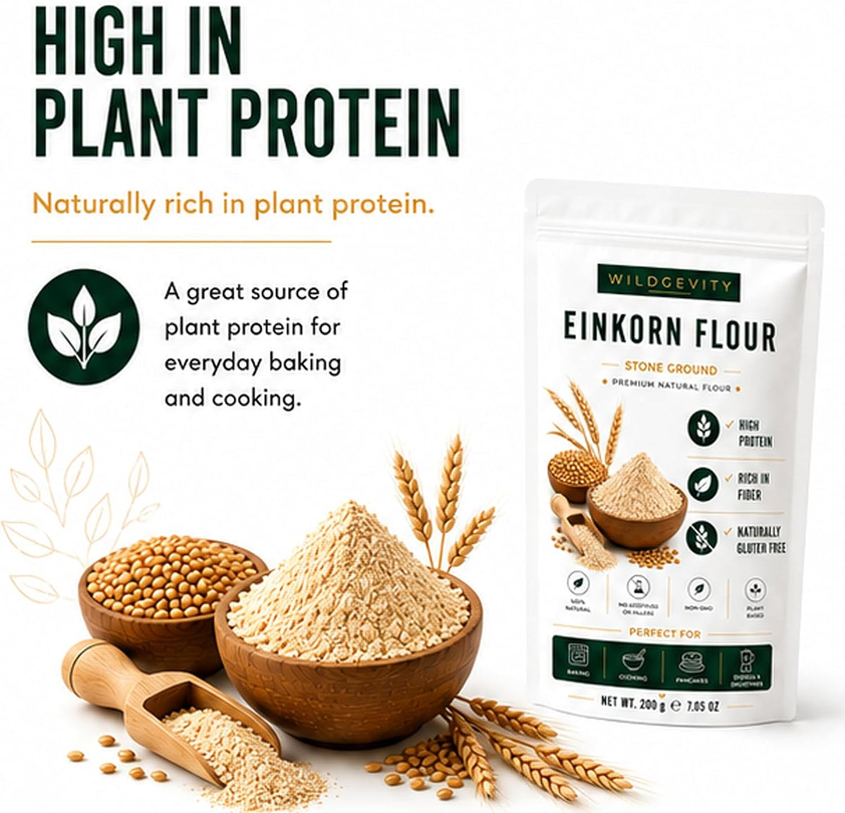 Einkorn Flour 200g | Stone Ground | High Protein | Ancient Grain | Made from carefully selected einkorn wheat with a fine texture, perfect for baking, cooking and everyday recipes.