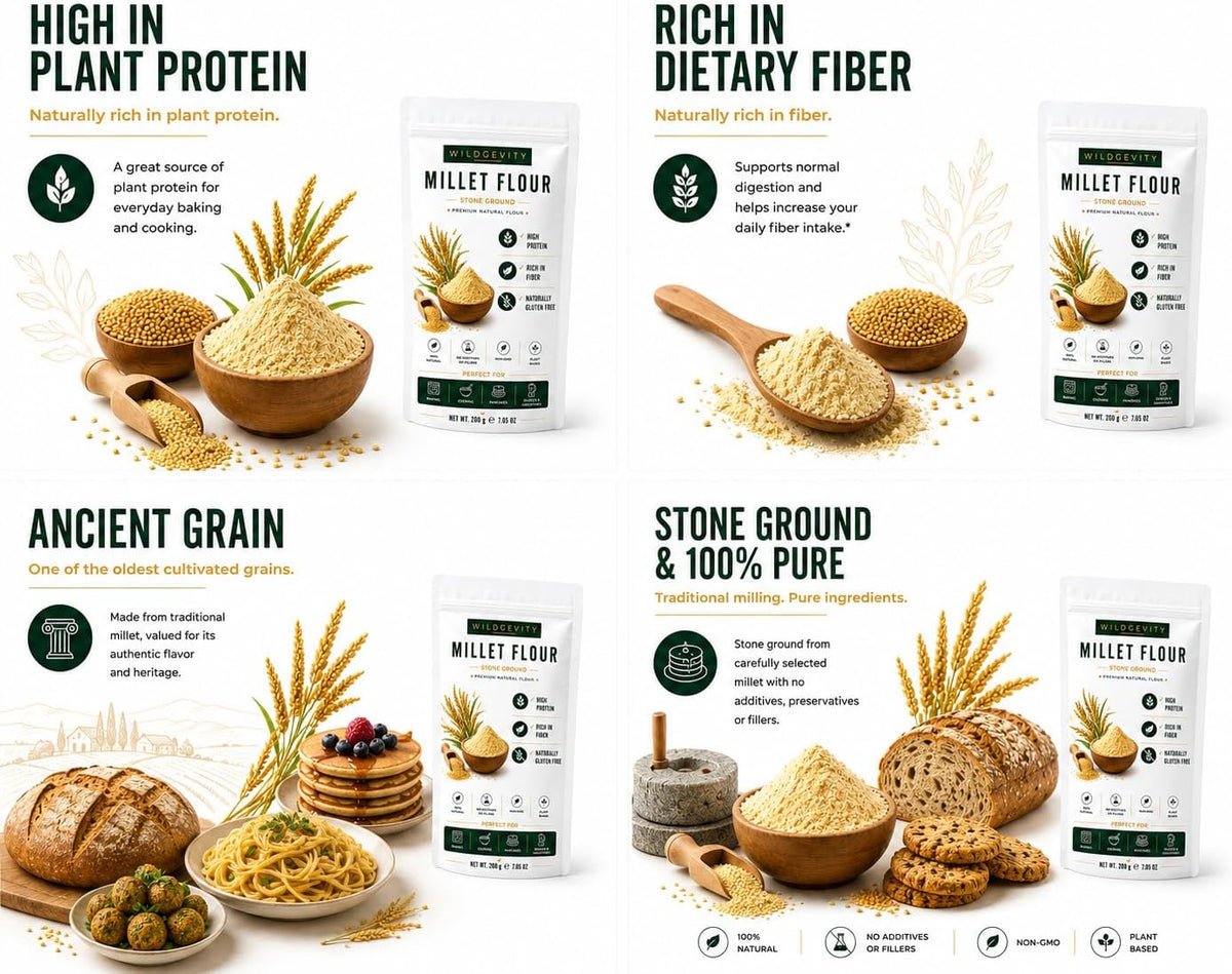 Millet Flour 200g | Stone Ground | High Fibre | Naturally Gluten Free | Made from carefully selected millet with a fine texture, perfect for baking, cooking and everyday recipes.