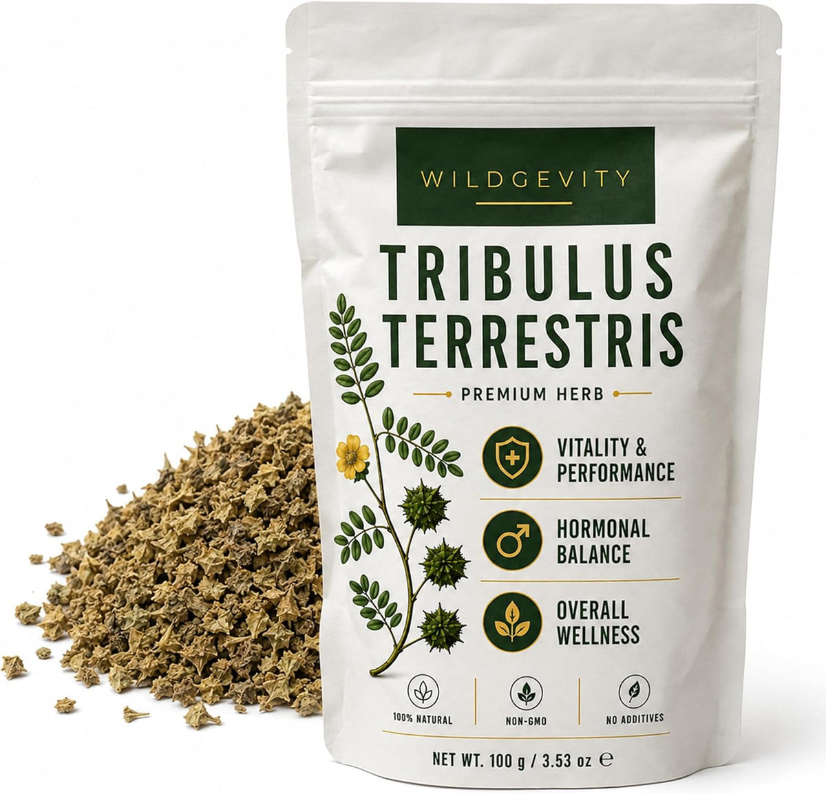 Tribulus Terrestris Herb 100 g | Premium Quality | 100% Pure | Carefully selected and gently processed, packed in a resealable pouch for freshness.