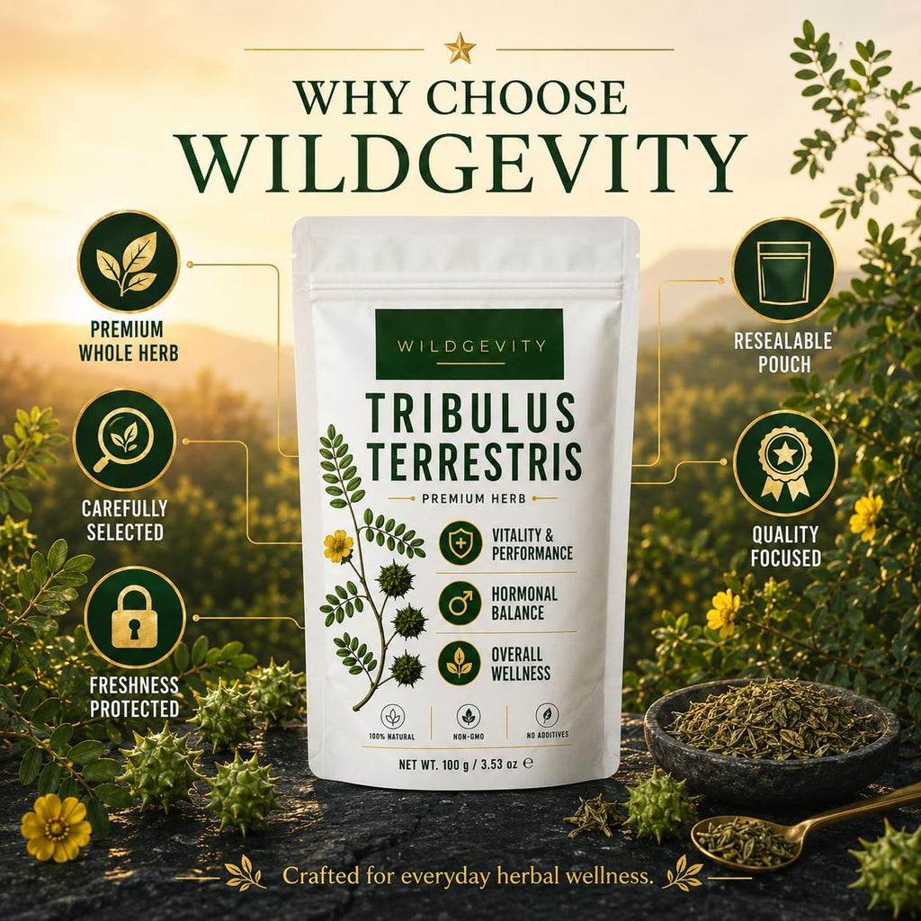 Tribulus Terrestris Herb 100 g | Premium Quality | 100% Pure | Carefully selected and gently processed, packed in a resealable pouch for freshness.