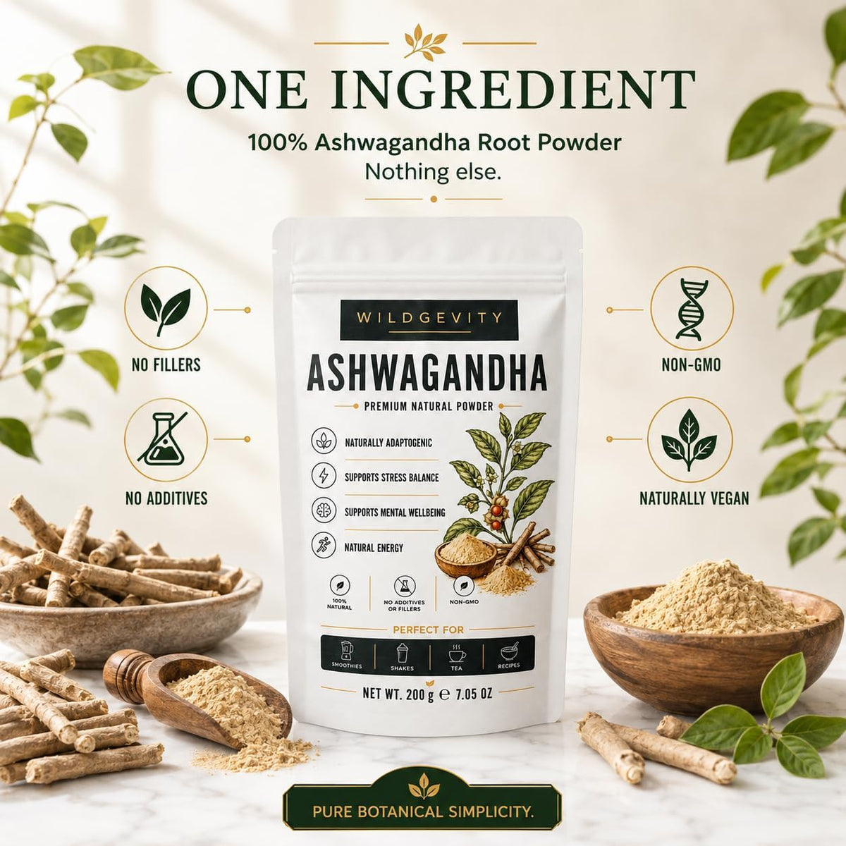 Ashwagandha Root Flour 200g | 100% Pure | Finely Ground | 100% pure finely ground ashwagandha root flour. No additives or fillers. Ideal for smoothies, tea and recipes.