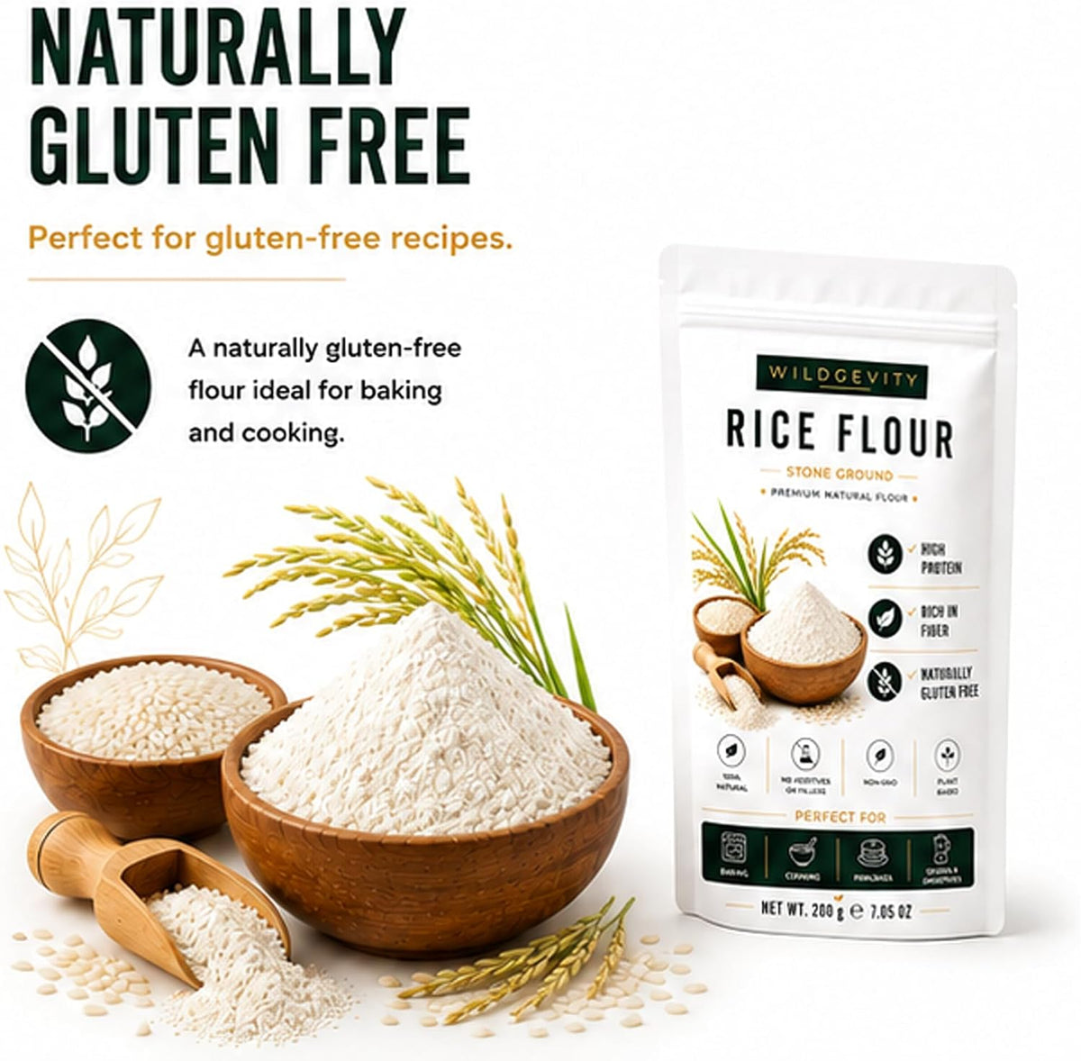 Rice Flour 200g | Stone Ground | Naturally Gluten Free | Fine Texture | Made from carefully selected rice with a smooth, fine texture, perfect for baking, cooking and everyday recipes.