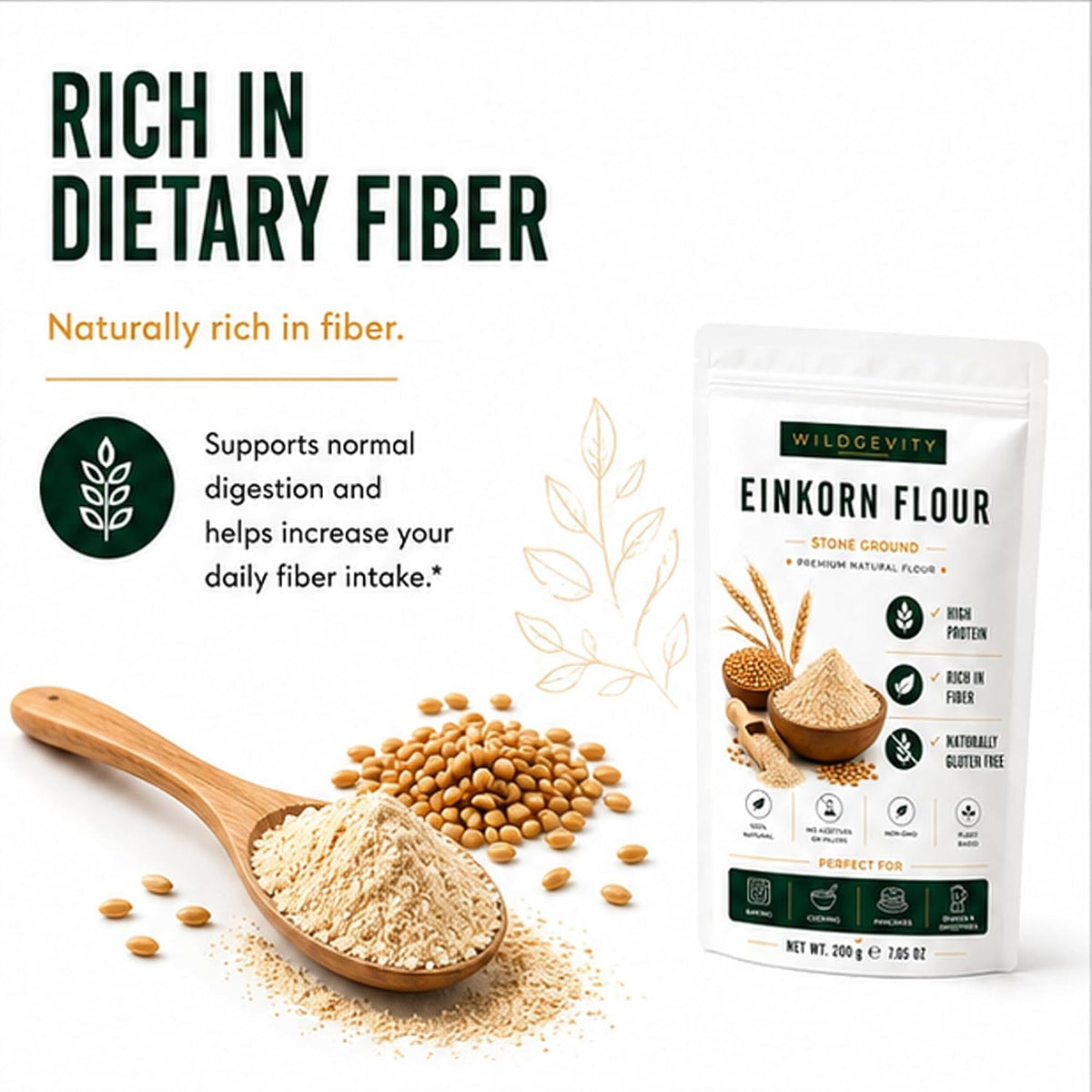 Einkorn Flour 200g | Stone Ground | High Protein | Ancient Grain | Made from carefully selected einkorn wheat with a fine texture, perfect for baking, cooking and everyday recipes.