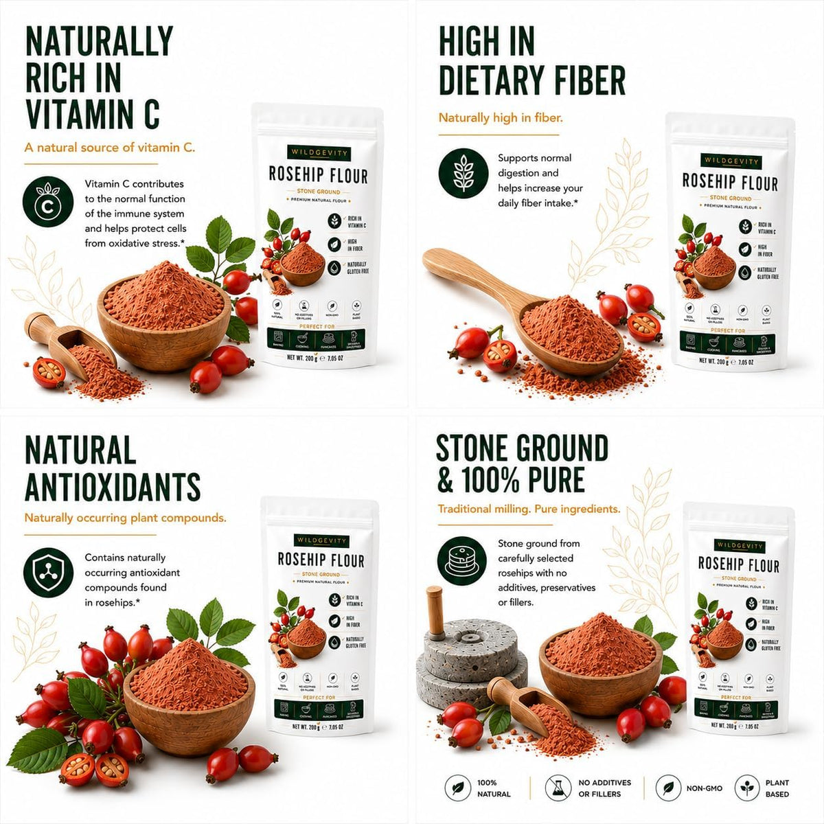 Rose Hips Flour 200g | Stone Ground | High Fibre | Vitamin C Source | Made from carefully selected rose hips with a fine texture, perfect for baking, smoothies and everyday recipes.