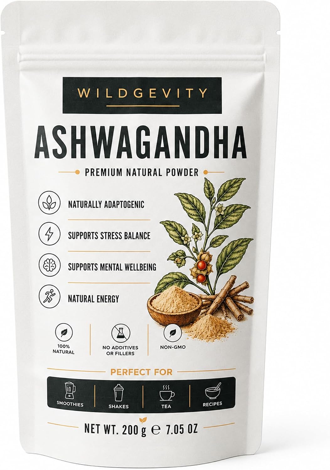 Ashwagandha Root Flour 200g | 100% Pure | Finely Ground | 100% pure finely ground ashwagandha root flour. No additives or fillers. Ideal for smoothies, tea and recipes.