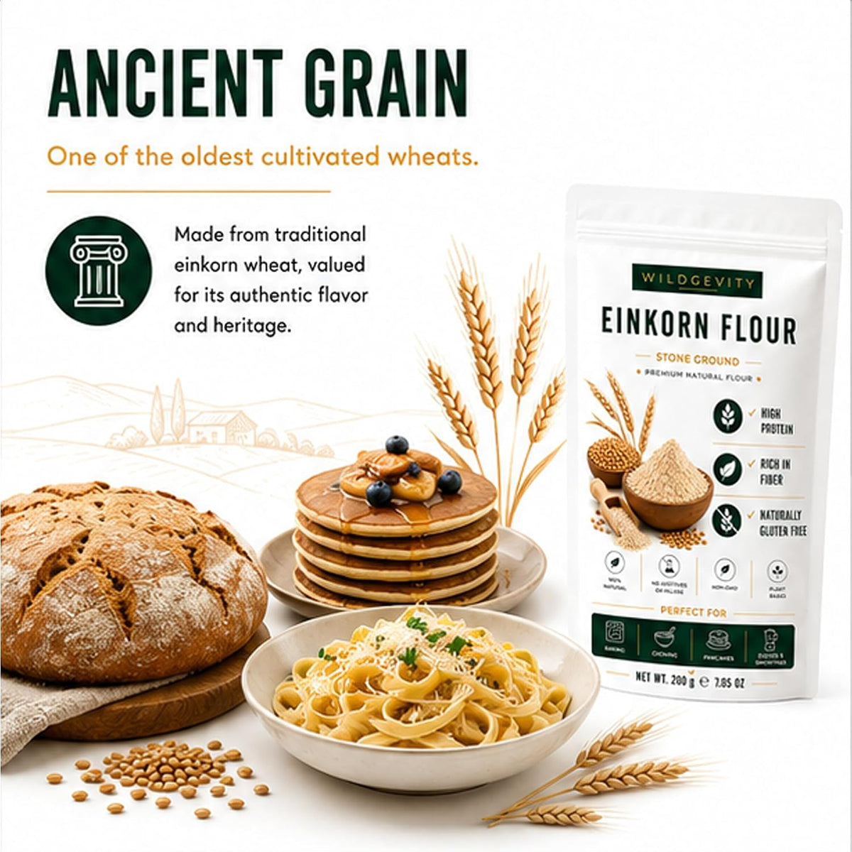 Einkorn Flour 200g | Stone Ground | High Protein | Ancient Grain | Made from carefully selected einkorn wheat with a fine texture, perfect for baking, cooking and everyday recipes.