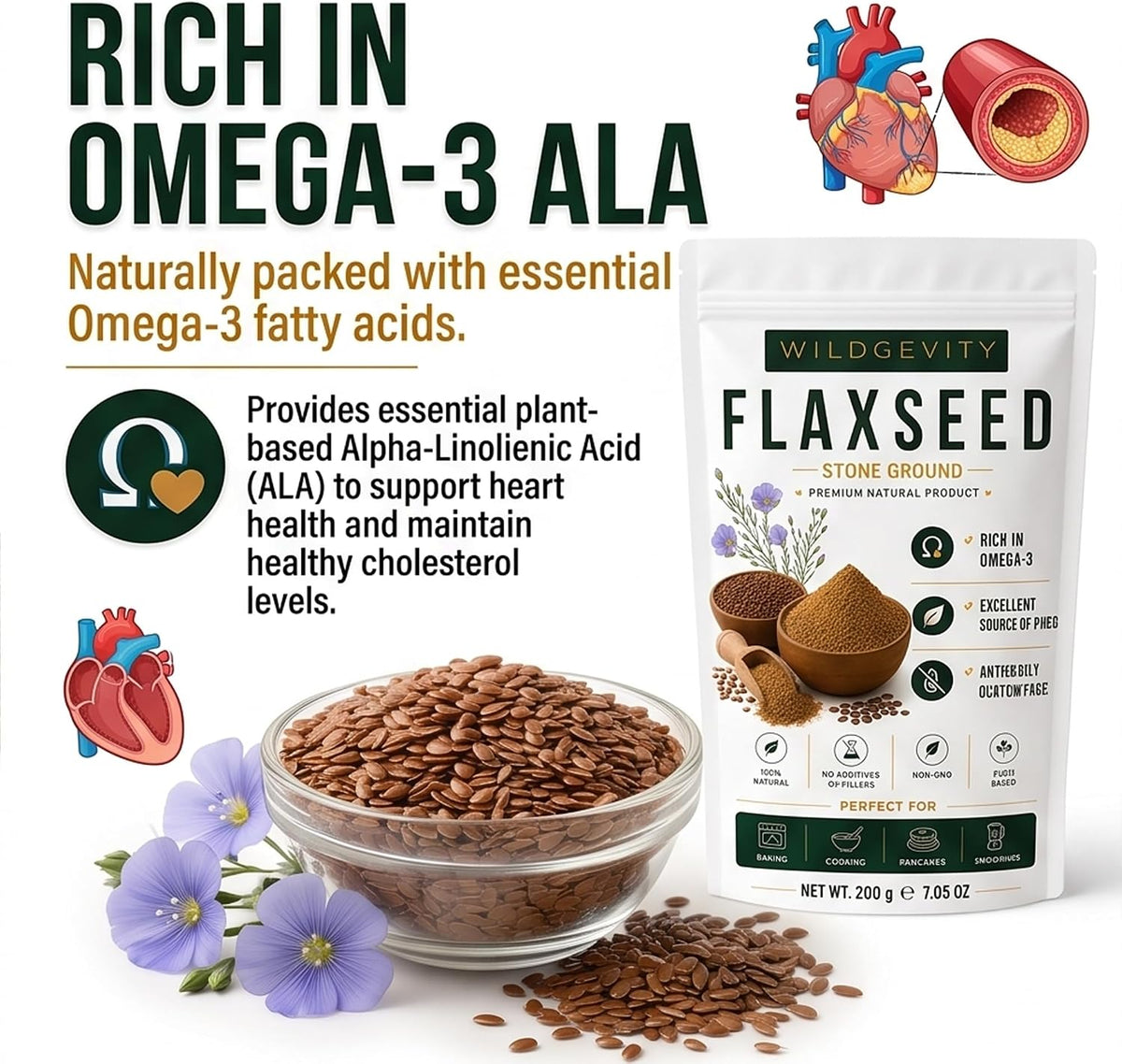 Flaxseed Flour 200g | Stone Ground | High Fibre | Omega-3 Source | Made from carefully selected einkorn wheat with a fine texture, perfect for baking, cooking and everyday recipes.