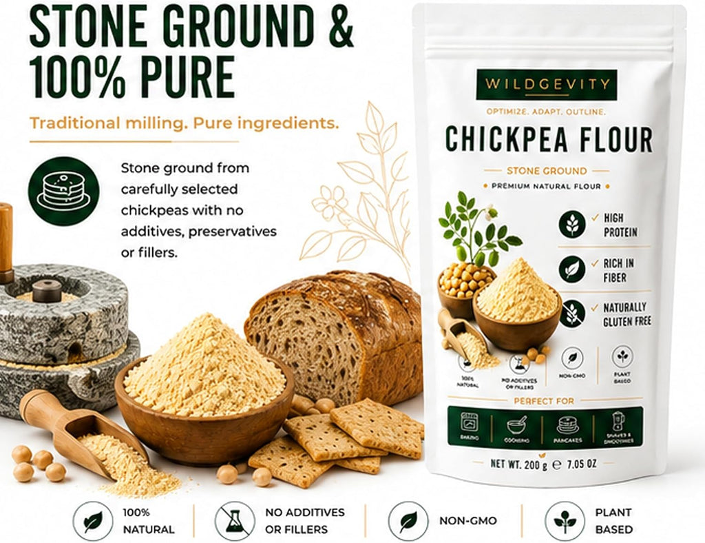 Chickpea Flour 200g | Stone Ground | High Protein | High Fibre | Made from carefully selected chickpeas with a fine texture, perfect for baking, cooking and everyday recipes.