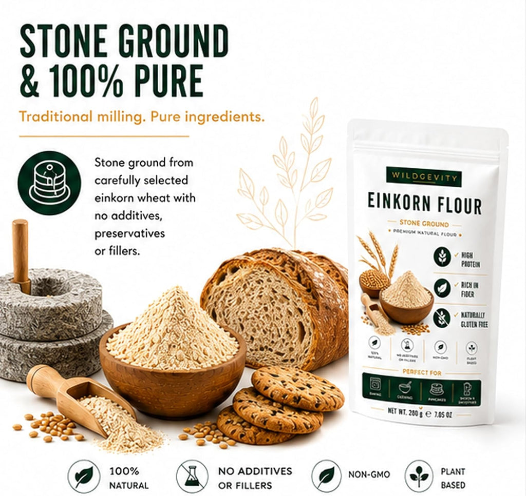 Einkorn Flour 200g | Stone Ground | High Protein | Ancient Grain | Made from carefully selected einkorn wheat with a fine texture, perfect for baking, cooking and everyday recipes.